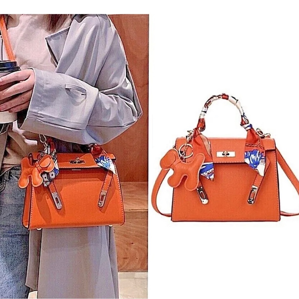 Crossbody Bag Kelly Designer Look Purse Faux Leather Orange